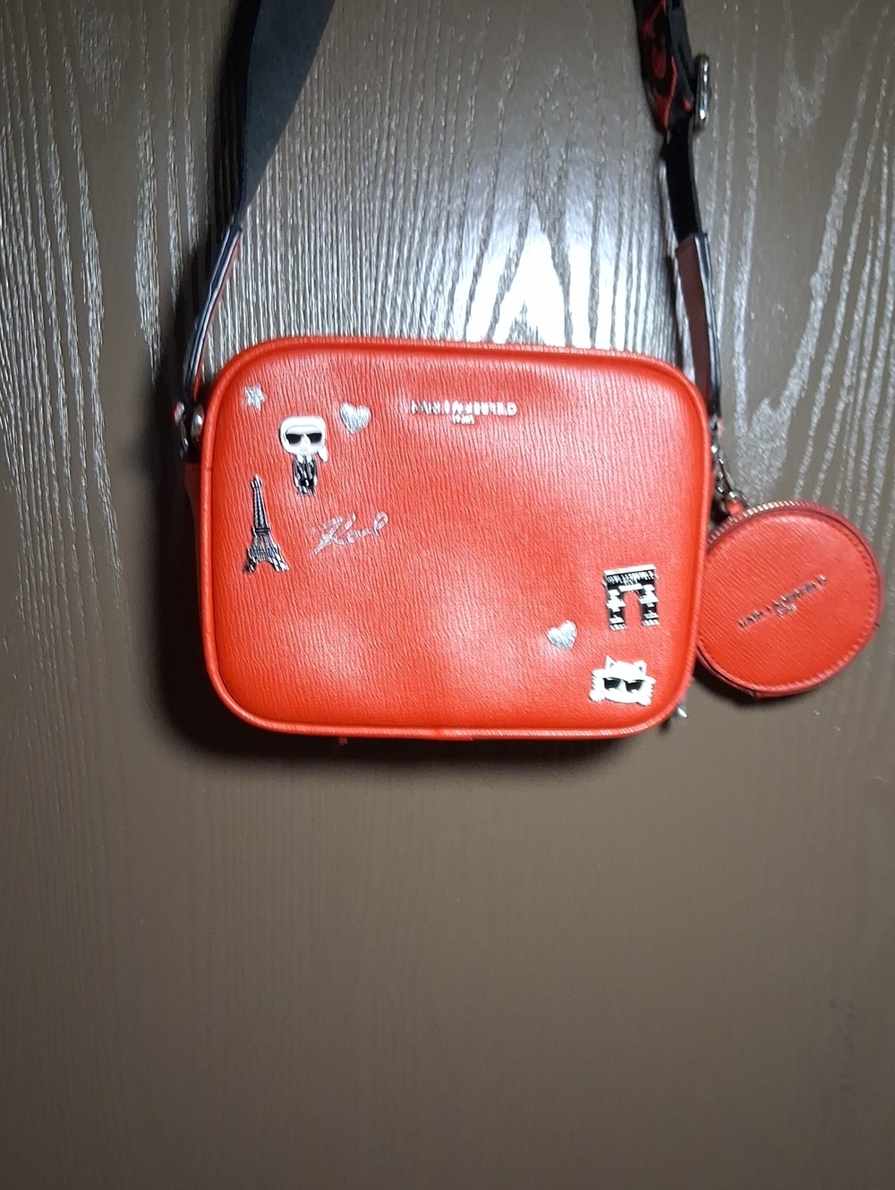 Karl Lagerfeld Red Crossbody Bag with Charm Accents 6x9x3